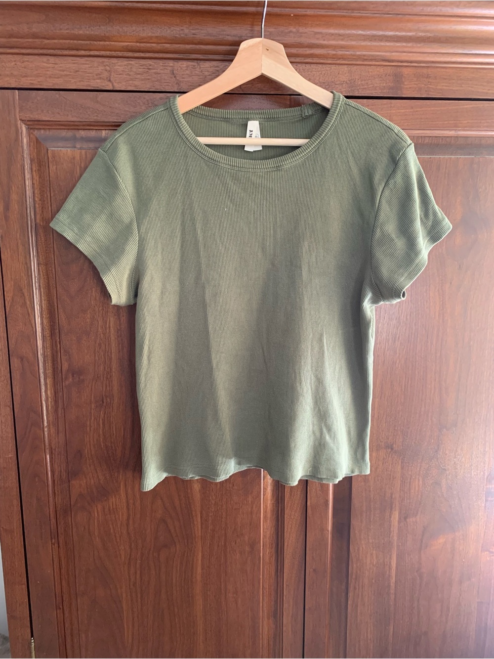 Pact Olive Ribbed Short Sleeve Crew Tee